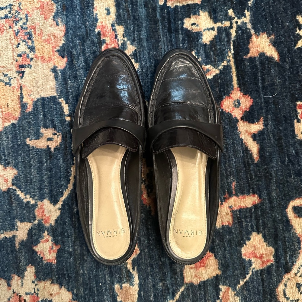 alexandre birman shoes black eelskin mules loafers